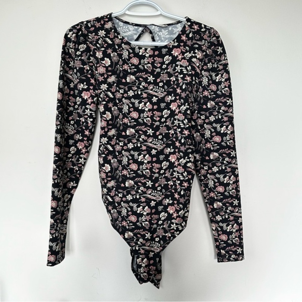 Free People Long Sleeve Floral Open Back Bodysuit |Large